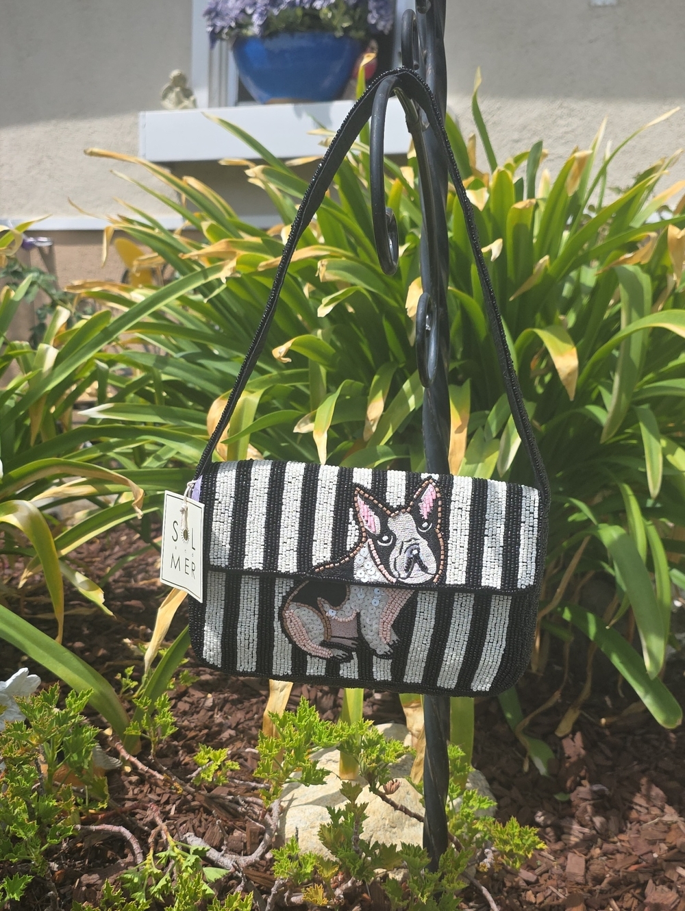 Beaded French Bulldog Shoulder Bag